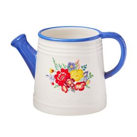 6-Inch Blue White Watering Can Ceramic Planter