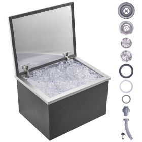 Drop in Ice Chest, 20"L x 16"W x 13"H Stainless Steel Ice Cooler, Commercial Ice Bin with Hinged Cover, 40 qt Outdoor Kitchen Ice Bar
