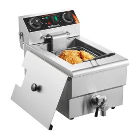 Commercial Deep Fryer, 1500W Electric Countertop Fryer with Basket, 11.6Qt / 11L Stainless Steel Single Oil Fryer with Time & Temp Control